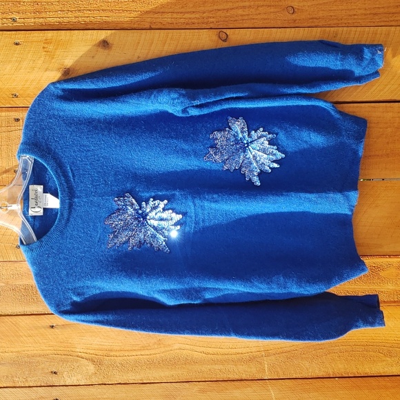 Carducci Sweaters - Carducci Lambswool Angora Sequin Blue Sweater Small